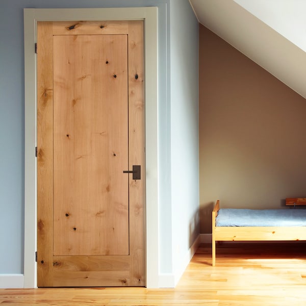Trimlite 18"x80"x13/8" Knotty Alder 1Panel Interior Shaker 71/4" LH Prehung Door Brushed Chrome Hinges - 1668SKA8401LH26D714