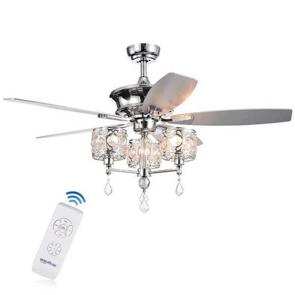 Warehouse Of Tiffany Warehouse of Tiffany CFL-8329REMO-CH 52 in. Miramis 5-Blade Lighted Ceiling Fan with Crystal Chalice Chandelier; Silver Chrome - CFL-8329REMO/CH