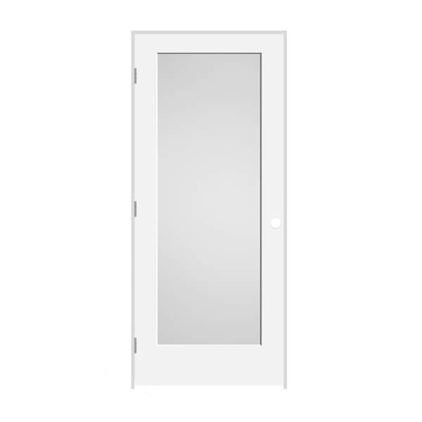 Trimlite Primed 1Panel White Lami Glass Interior Shaker 49/16" RH Prehung Door Brushed Chrome Hinges - 2668PRI8401GLRH26D4916