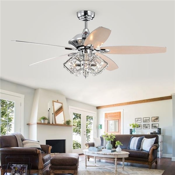 Warehouse Of Tiffany Warehouse of Tiffany CFL-8453REMO-CH 52 in. Magee Indoor Remote Controlled Ceiling Fan with Light Kit; Chrome - CFL-8453REMO/CH