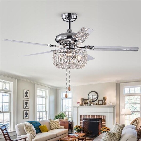 Warehouse Of Tiffany Warehouse of Tiffany CFL-8110CHA 49.2 in. Silver Indoor Hand Pull Chain Ceiling Fan with Light Kit; Chrome - CFL-8110CHA
