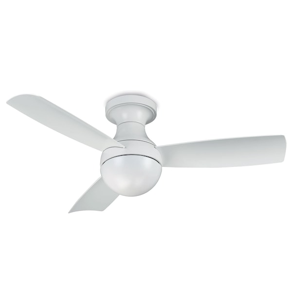 Wac Orb Indoor and Outdoor 3-Blade Smart Flush Mount Ceiling Fan 44in Matte White with Remote Control - F-004