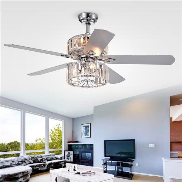 Warehouse Of Tiffany Warehouse of Tiffany CFL-8357REMO-CH 52 in. Perris Indoor Remote Controlled Ceiling Fan with Light Kit; Chrome - CFL-8357REMO/CH