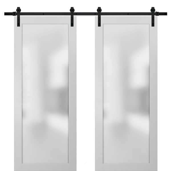 Sartodoors Sliding Lite Double 36x80 Planum 2102 White Silk 13' Rails Hangers Stops Hardware Set Modern Core - PLANUM2102DB-WS-36
