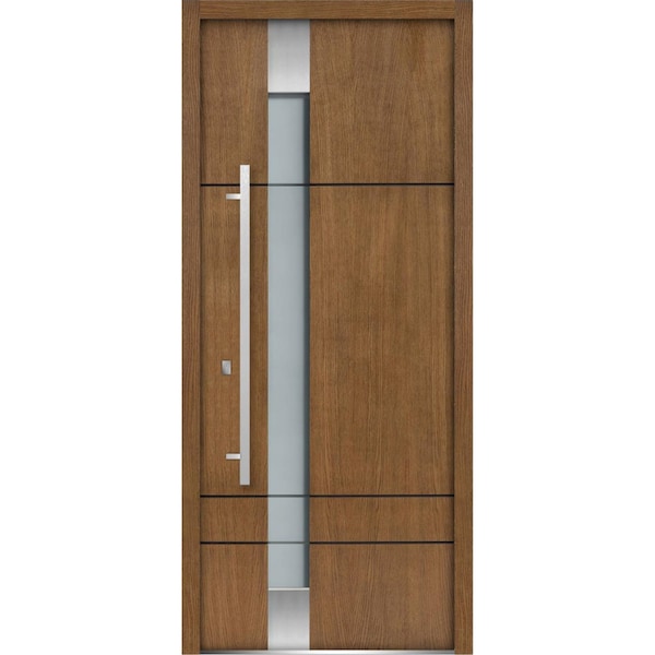 Vdomdoors Front Exterior Prehung Frosted Glass Steel Door 36x80 " Deux 1713 Natural OakStainless InsertsVeneer - DEUX1713ED-OAK-36-RH