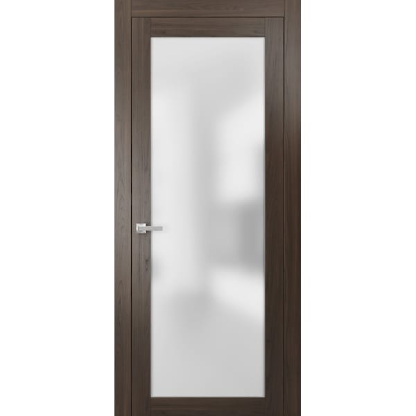 Sartodoors Lite Opaque  32x84 Planum 2102 Chocolate Ash Frames Trims Satin Nickel Hardware Core Wood Pre-hung - PLANUM2102ID-CA-3284
