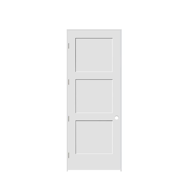 Codel Doors 34" x 96" x 1-3/8" Primed 3-Panel Equal Panel Interior Shaker 6-9/16" RH Prehung Door - 2180PRI8433RH156916