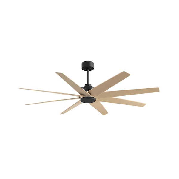 Matthews Fan Co Ariella 8-Blade Ceiling Fan In Matte Black And Light Maple Tone Blades - AN-BK-LM-64