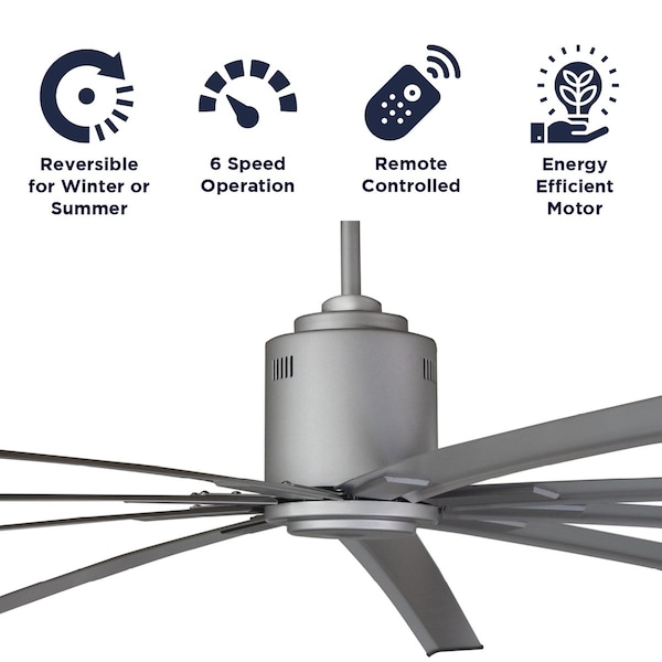 Maxx Air Industrial Ceiling Fan, 8 ft Blade Dia, 9 Blades, 6 Speeds, 120 V, Brushed Nickel, 96 in. W - ICF96UPS