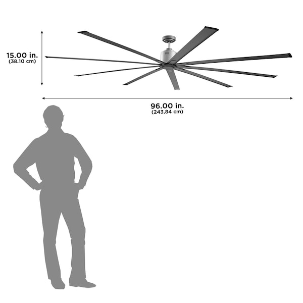 Maxx Air Industrial Ceiling Fan, 8 ft Blade Dia, 9 Blades, 6 Speeds, 120 V, Brushed Nickel, 96 in. W - ICF96UPS
