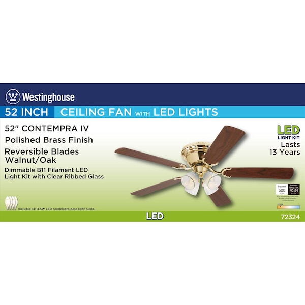 Westinghouse Westinghouse Contempra IV 52 in. Polished Brass Brown LED Indoor Ceiling Fan - 72324