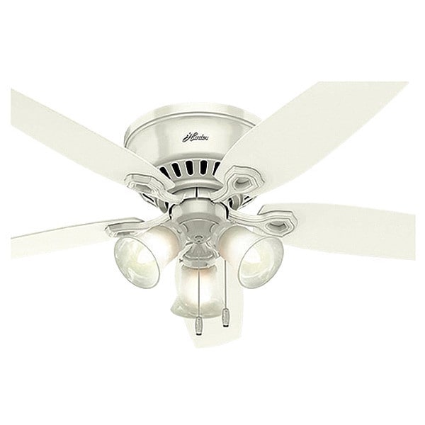 Hunter Decorative Ceiling Fan, 52 in Blade Dia, 5 Blades, 3 Speeds, 120V AC, Snow White - 53326