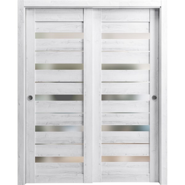 Sartodoors Sturdy Barn Door 36 x 96in, Matte Black Frosted Glass, 6.6FT Rail Hangers Heavy Hardware Set - QUADRO4113BD-B-BLK-3696