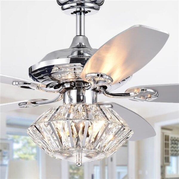 Warehouse Of Tiffany Warehouse of Tiffany CFL-8366REMO-CH 52 in. Makore Lighted Ceiling Fan with Crystal Shade; Chrome - CFL-8366REMO/CH