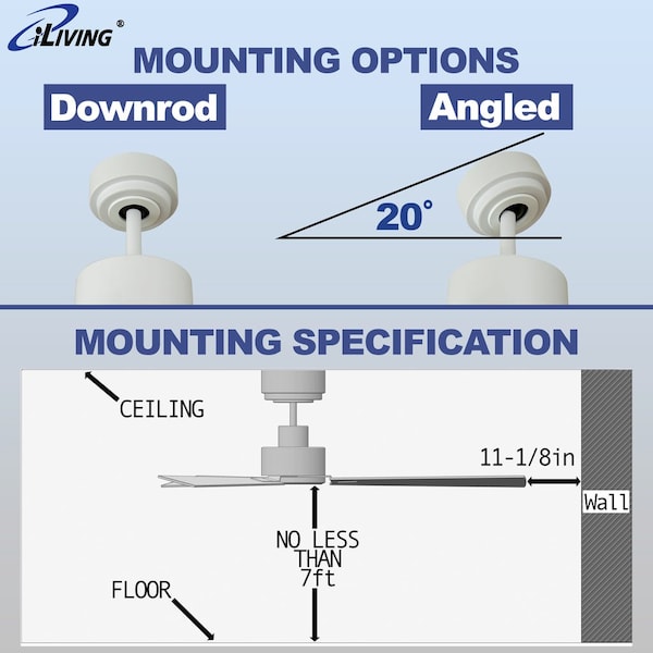 Iliving Indoor/Outdoor 56 in. White/Wood Ceiling Fan with Remote Control 3 Blades 6 Speeds - ILG8CF56W