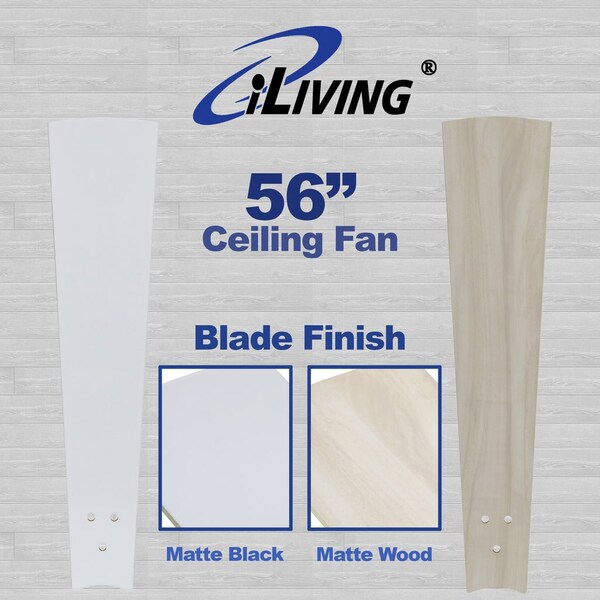Iliving Indoor/Outdoor 56 in. White/Wood Ceiling Fan with Remote Control 3 Blades 6 Speeds - ILG8CF56W