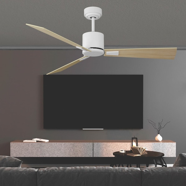 Iliving Indoor/Outdoor 56 in. White/Wood Ceiling Fan with Remote Control 3 Blades 6 Speeds - ILG8CF56W
