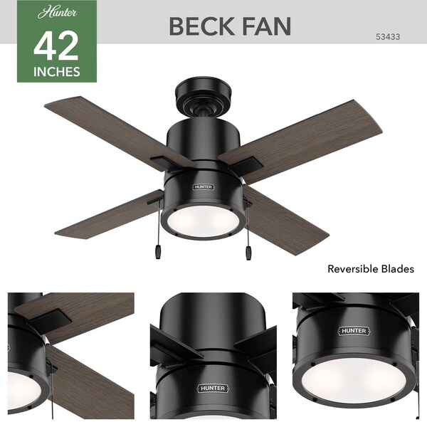 Hunter Hunter Beck 42 in. Matte Black LED Indoor Ceiling Fan - 53433