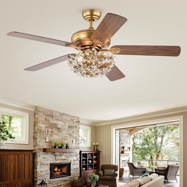 Warehouse Of Tiffany CFL-8431REMO-AG 52 in. Nickoe Indoor Remote Controlled Ceiling Fan with Light Kit, Gold - CFL-8431REMO/AG