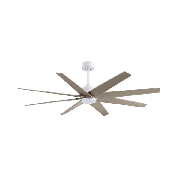 Matthews Fan Co Ariella 8-Blade Ceiling Fan In Matte White And Gray Ash Tone Blades - AN-MWH-GA-64