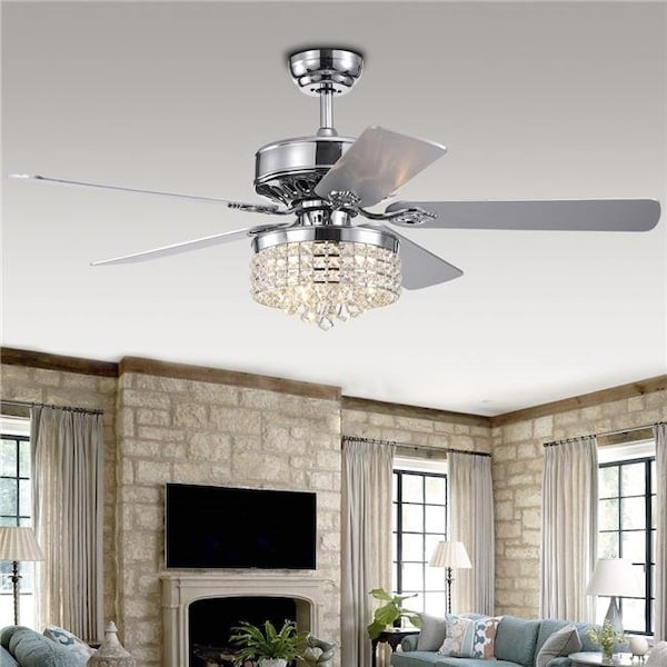 Warehouse Of Tiffany Warehouse of Tiffany CFL-8358REMO-CH 52 in. Letta Indoor Remote Controlled Ceiling Fan with Light Kit; Chrome - CFL-8358REMO/CH