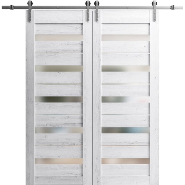 Sartodoors Sliding Closet Barn Bypass Doors 72 x 96in, Quadro 4113 Matte Black Frosted Glass, Sturdy 6.6ft Rails - QUADRO4113BBB-BLK-7296