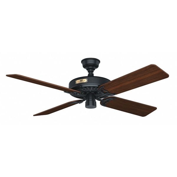 Hunter Indoor/Outdoor Ceiling Fan, 52 In Blade Dia, 5 Blades, 3 Speeds, 120, Black - 23838