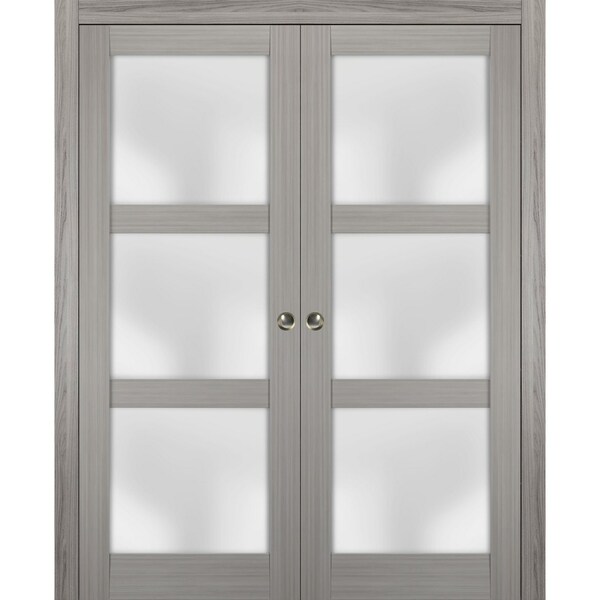 Sartodoors Double Pocket Interior Door, 36" x 96", Gray - LUCIA2552DP-SSS-3696