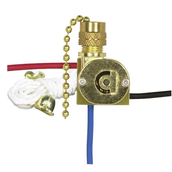 Satco 3-Way Canopy Switch 2 Circuit 4 Position w/Metal Chain White Cord And Bell 6A-125V 3A-250V  Brass - 90/2260