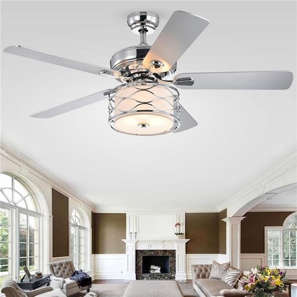 Warehouse Of Tiffany Warehouse of Tiffany CFL-8432REMO-CH 52 in. Moira Indoor Remote Controlled Ceiling Fan with Light Kit; Chrome - CFL-8432REMO/CH
