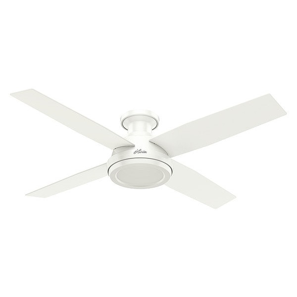 Hunter Decorative Ceiling Fan, Low Pro, 52 in Blade Dia, 4 Blades, 3 Speeds, 120, Fresh WhiteÂ  - 59248