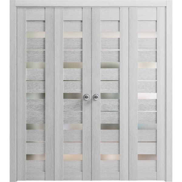 Sartodoors Sliding French Pocket Door 24 x 84in, Quadro 4111 Matte Black, Kit Trims Rail Hardware - QUADRO4111PD-BLK-2484
