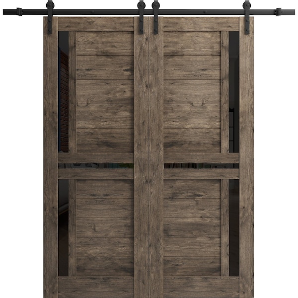 Sartodoors Sturdy Barn Door 28 x 96in, Quadro 4445 Cognac Oak W/ Frosted Glass, SS 6.6FT Rail Hangers Heavy Set - QUADRO4445BD-S-AKA-2896