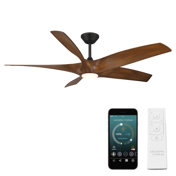 Modern Forms Fans Zephyr Indoor or Outdoor Smart Ceiling Fan 2700-3000-4000-5000K LED in Matte Black/Distressed Koa - FR-W2401-62L-MB/DK