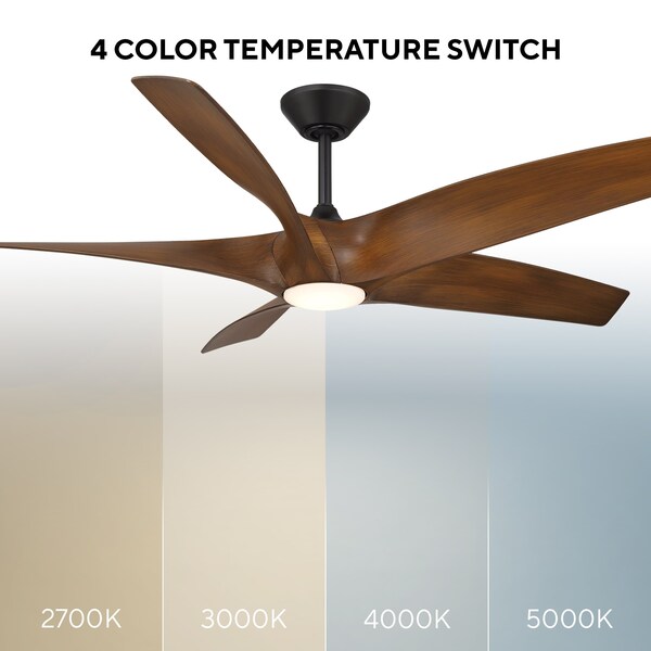 Modern Forms Fans Zephyr Indoor or Outdoor Smart Ceiling Fan 2700-3000-4000-5000K LED in Matte Black/Distressed Koa - FR-W2401-62L-MB/DK