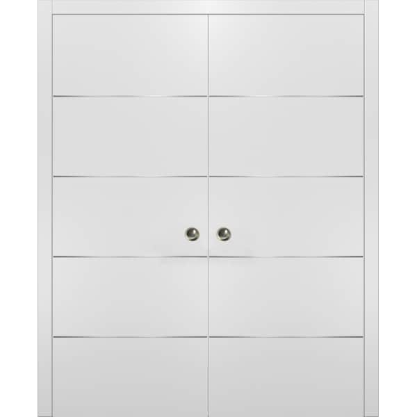 Sartodoors Double Pocket Sliding White 36x80 with Strips Planum 0020  Frames Trims Pulls Hardware Closet  Core - PLANUM20DP-BEM-36