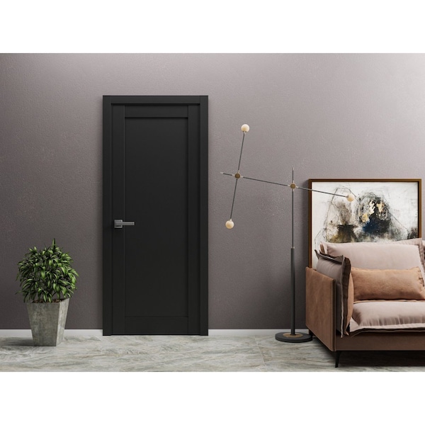 Sartodoors Solid French Door 24 x 96in, Quadro 4111 Matte Black, Single Regular Panel Frame Trims Handle - QUADRO4111ID-BLK-2496