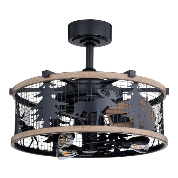 Vaxcel Kodiak Black and Burnished Teak Rustic Ceiling Fan with LED Light Kit and Remote Moose - F0103