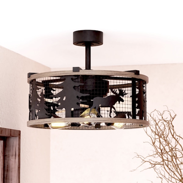 Vaxcel Kodiak Black and Burnished Teak Rustic Ceiling Fan with LED Light Kit and Remote Moose - F0103