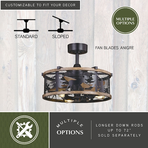 Vaxcel Kodiak Black and Burnished Teak Rustic Ceiling Fan with LED Light Kit and Remote Moose - F0103