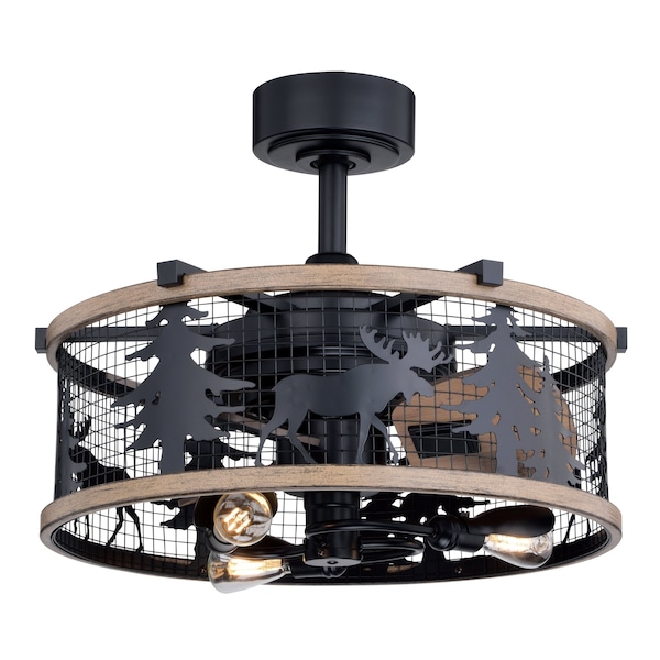 Vaxcel Kodiak Black and Burnished Teak Rustic Ceiling Fan with LED Light Kit and Remote Moose - F0103