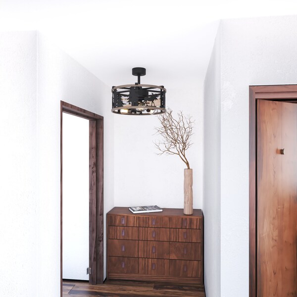 Vaxcel Kodiak Black and Burnished Teak Rustic Ceiling Fan with LED Light Kit and Remote Moose - F0103
