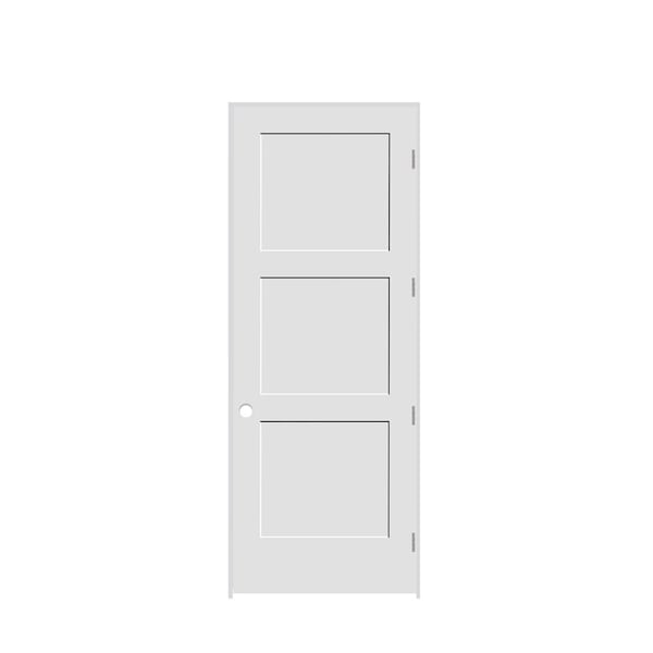 Trimlite 26"x96"x13/8" Primed 3Panel Equal Panel Interior Shaker 49/16" LH Prehung Door Brushed Chrome Hinges - 2280PRI8433LH26D4916