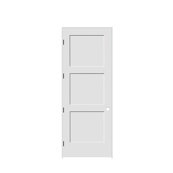 Trimlite 28"x96"x13/8" Primed 3Panel Equal Panel Interior Shaker 69/16" RH Prehung Door Matte Black Hinges - 2480PRI8433RH10B6916
