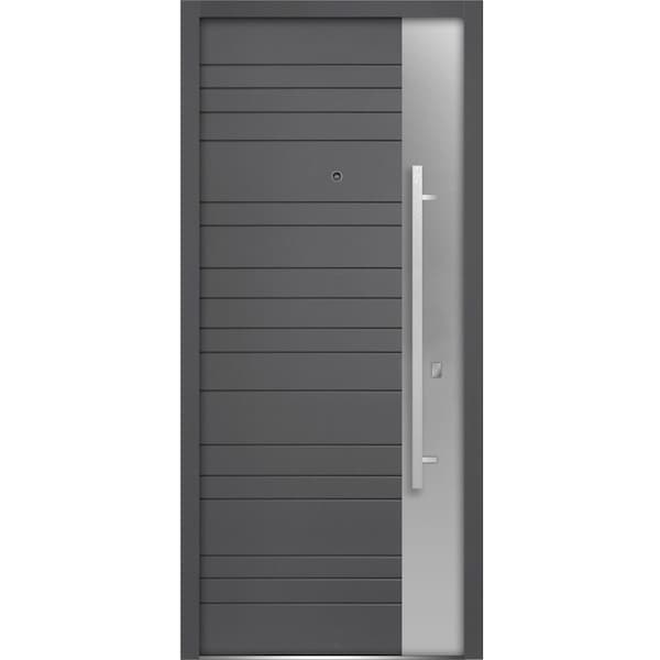 Vdomdoors Front Exterior Prehung Steel Door 36x80 " InswingDeux 0729 Gray GraphiteStainless Inserts Modern - DEUX0729ED-GRE-36-LH