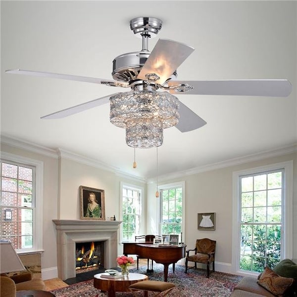 Warehouse Of Tiffany Warehouse of Tiffany CFL-8355CH 52 in. Shang 6-Light Indoor Hand Pull Chain Ceiling Fan; Chrome - CFL-8355CH