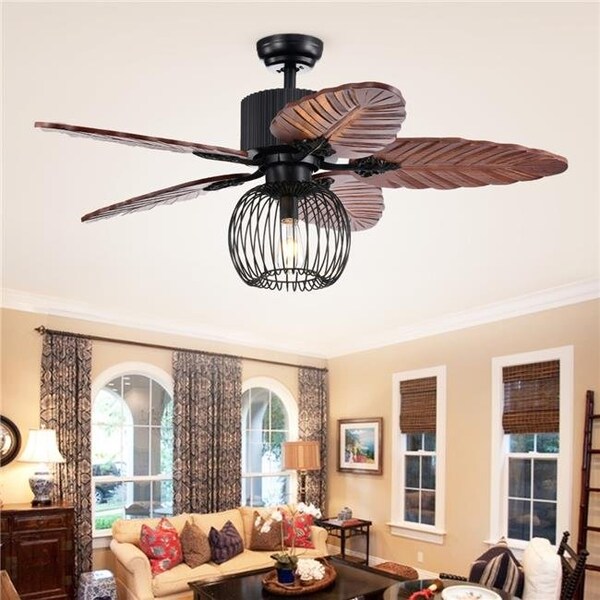 Warehouse Of Tiffany Warehouse of Tiffany CFL-8388REMO-B 48 in. Aguano Lighted Ceiling Fan & Broad Leaf Blades; Black - CFL-8388REMO/B