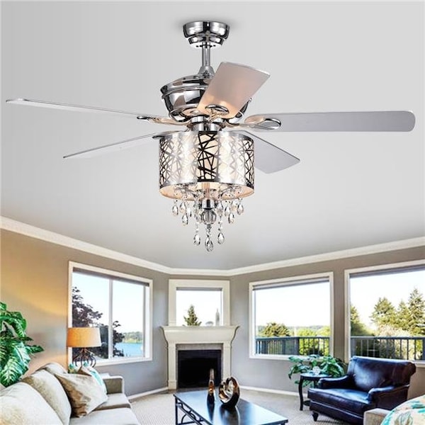 Warehouse Of Tiffany Warehouse of Tiffany CFL-8335REMO 52 in. Garvey Indoor Remote Controlled Ceiling Fan with Light Kit; Chrome - CFL-8335REMO
