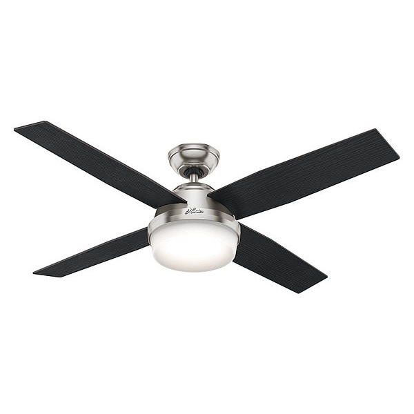Hunter Decorative Ceiling Fan, 52 in Blade Dia, 4 Blades, 3 Speeds, 120V AC, Brush Nickel - 59216