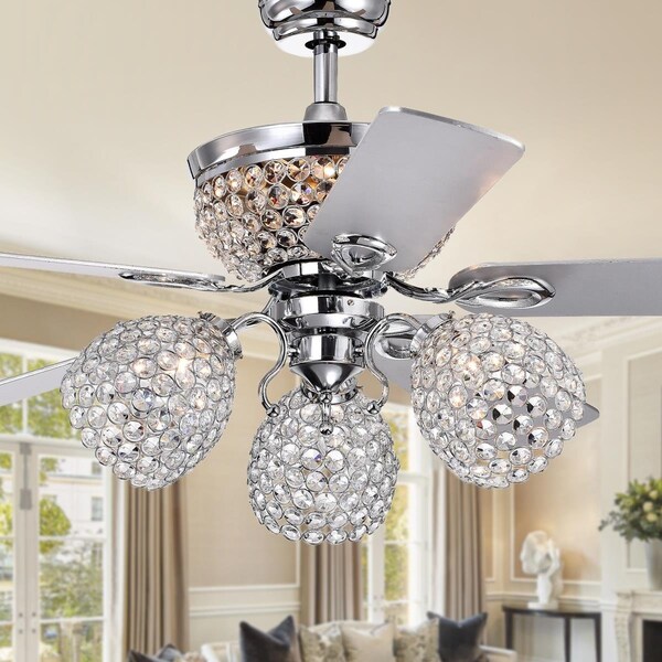 Warehouse Of Tiffany CFL-8415REMO-CH 52 in. Jasper 5-Blade Lighted Ceiling Fan with Multiple Crystal Lamps, Silver - CFL-8415REMO/CH